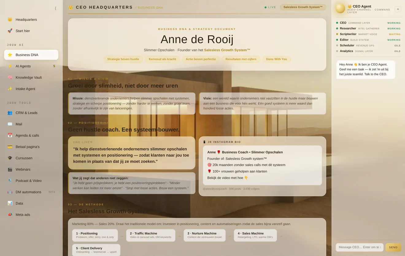 Business DNA en strategiedocument in het systeem